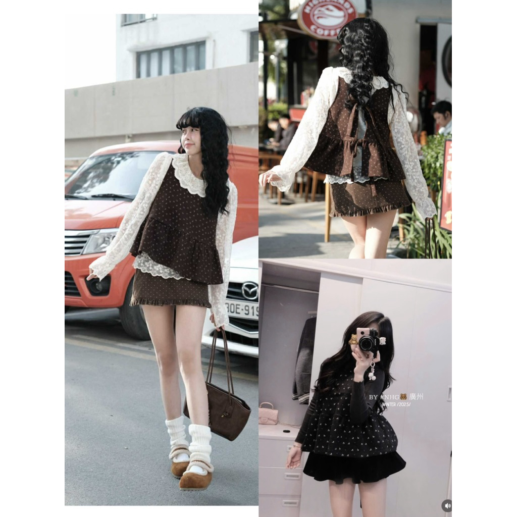 [Ko Kèm Áo Trong] Áo Yếm Hoa Nhí Cột Nơ Dáng Xòe – Phong Cách Vintage Hàn Quốc dành cho Nữ | BigBuy360 - bigbuy360.vn