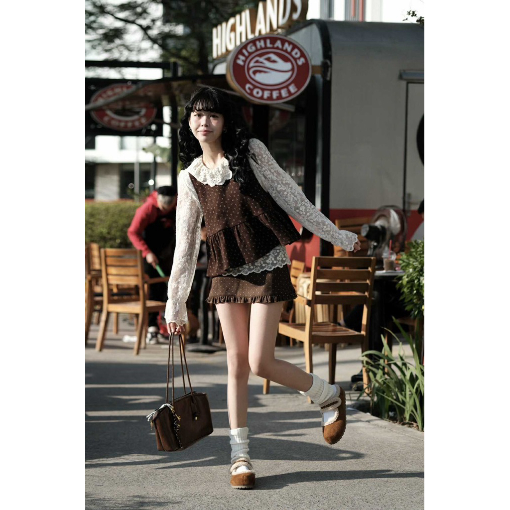 [Ko Kèm Áo Trong] Áo Yếm Hoa Nhí Cột Nơ Dáng Xòe – Phong Cách Vintage Hàn Quốc dành cho Nữ | BigBuy360 - bigbuy360.vn