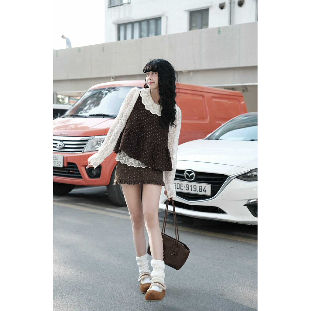 [Ko Kèm Áo Trong] Áo Yếm Hoa Nhí Cột Nơ Dáng Xòe – Phong Cách Vintage Hàn Quốc dành cho Nữ | BigBuy360 - bigbuy360.vn