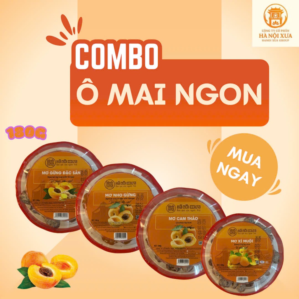 [COMBO 4 HỘP 180g] Ô MAI MƠ GỪNG ĐẶC SẢN, MƠ CAM THẢO, MƠ NHO GỪNG , MƠ XÍ MUỘI GIÁ TỐT