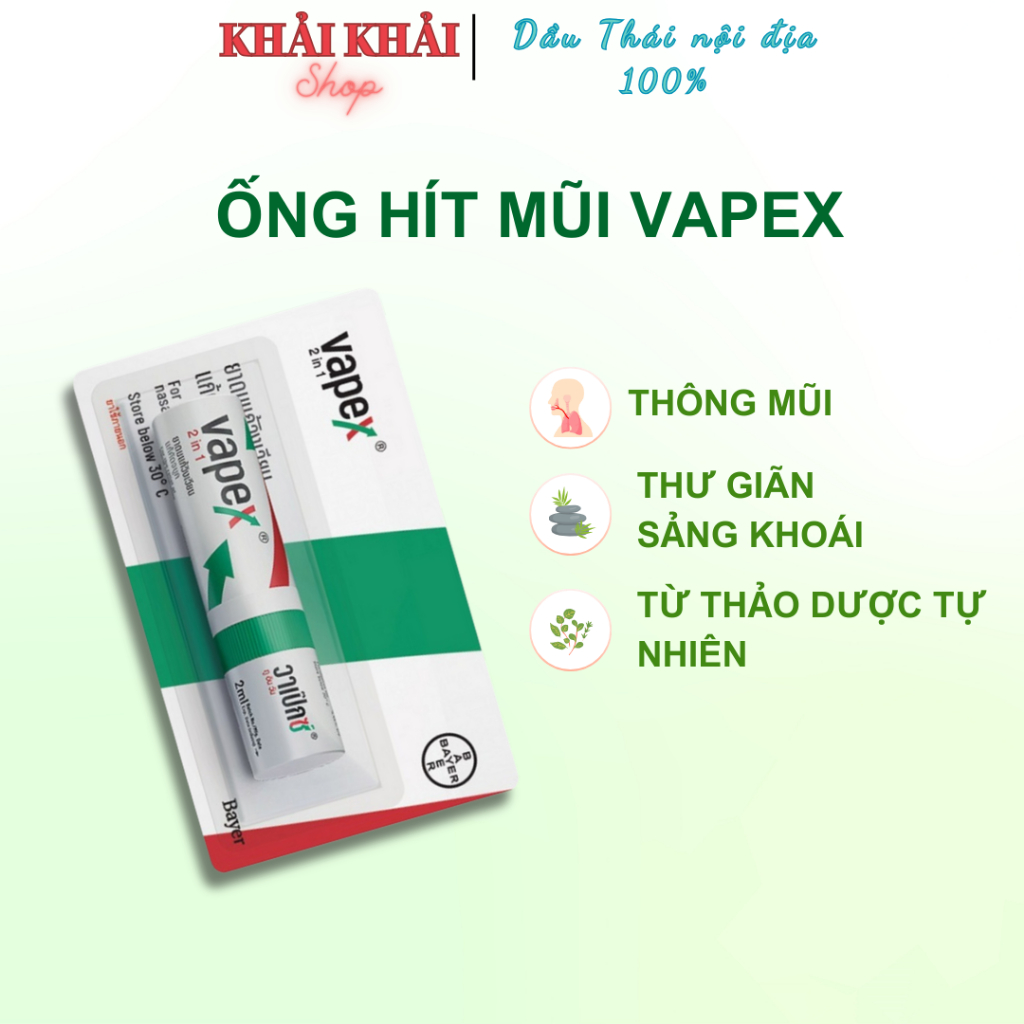 Ống hít Vapex Thái Lan 2ml, Ống hít mũi Vapex HR Bayer nội địa Thái Lan Khải Khải shop