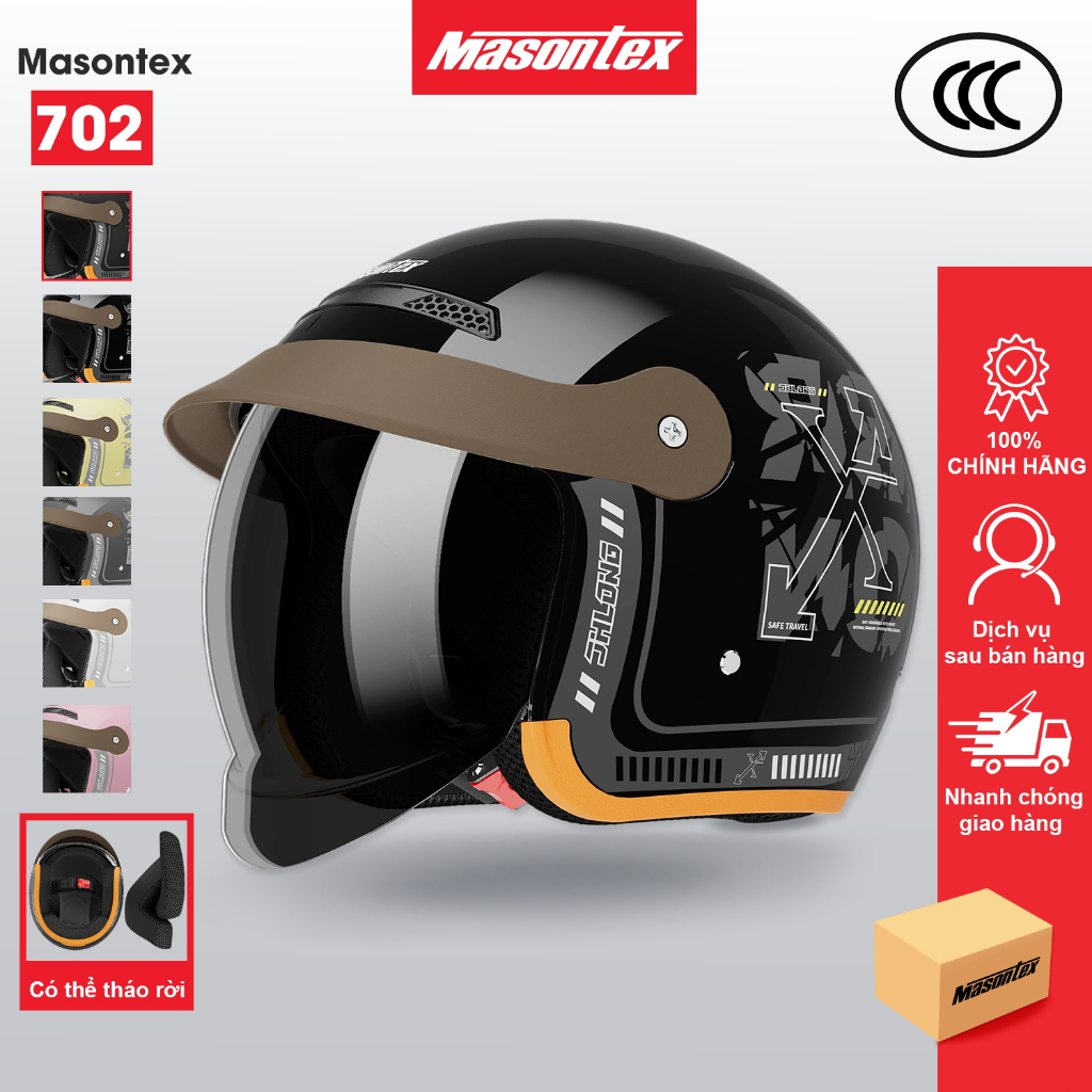 Mũ Bảo Hiểm Có Kính 3/4 Gập Tự Động, ABS Nhẹ, Retro Royal, Masontex 702 Xe Máy Xe Điện