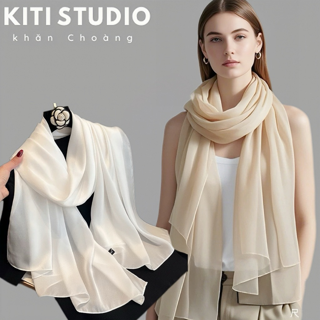 Khăn choàng lụa tơ trơn mềm mịn khổ lớn 180x110cm