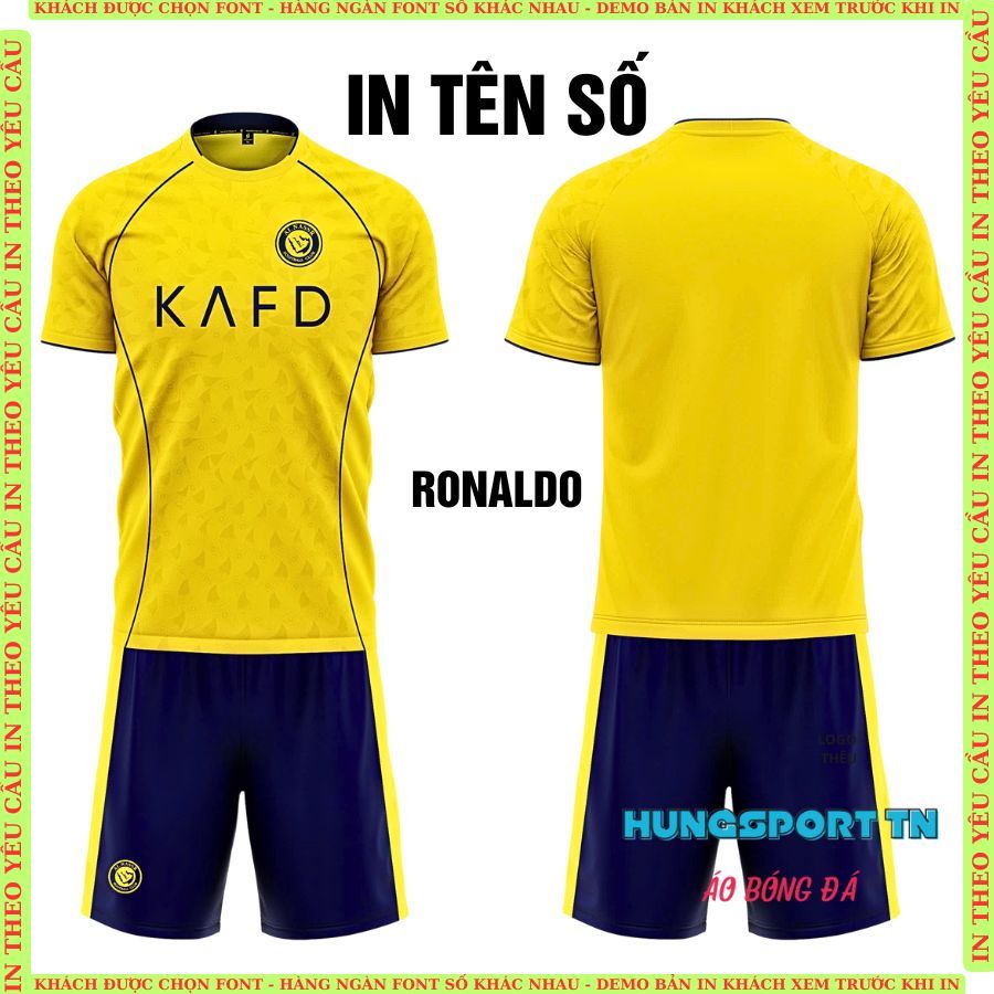 Nhận in tên số theo yêu cầu, quần áo bóng đá Al Nassr Ronaldo vàng, in nhiệt không bong tróc, bền mà