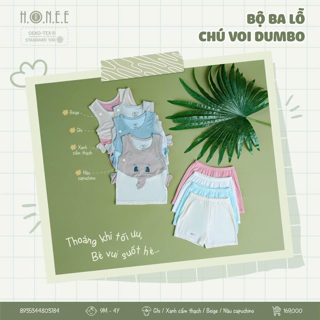 HRNEE Bộ quần áo ba lỗ chú voi Dumbo thương hiệu Hrnee cho bé