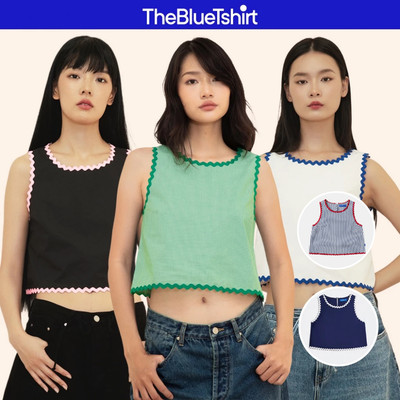 TheBlueTshirt - Áo Croptop sát nách cotton cổ tròn viền ren zigzag cho nữ - ZigZag Lace Top - Women