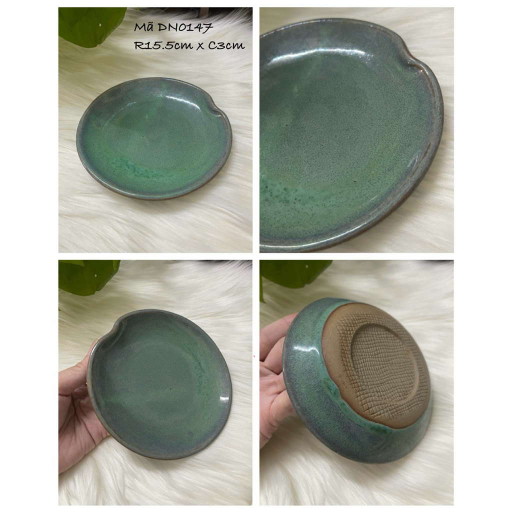 HANA HOUSE-Đĩa gốm sành men xanh 15.5cm- đĩa bày đồ ăn/ decor- phong cách wabi- 2hand Nhật