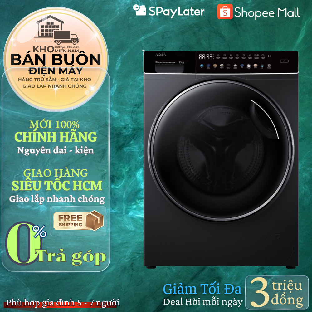 Máy Giặt Aqua Inverter 10kg AQD-DW1000J(BK) Cửa Ngang AI Smart Wash | DD Motor | Hàng Chính Hãng