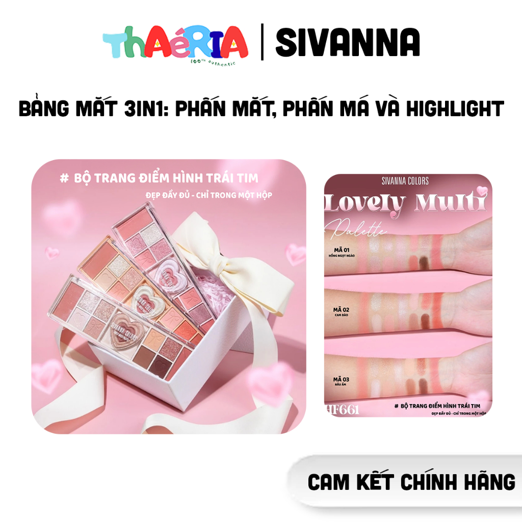 [SIVANNA] Bảng Mắt Lovely Multi Palette Trái Tim HF661, Phấn Mắt 3in1 Kèm Phấn Má Và Highlight