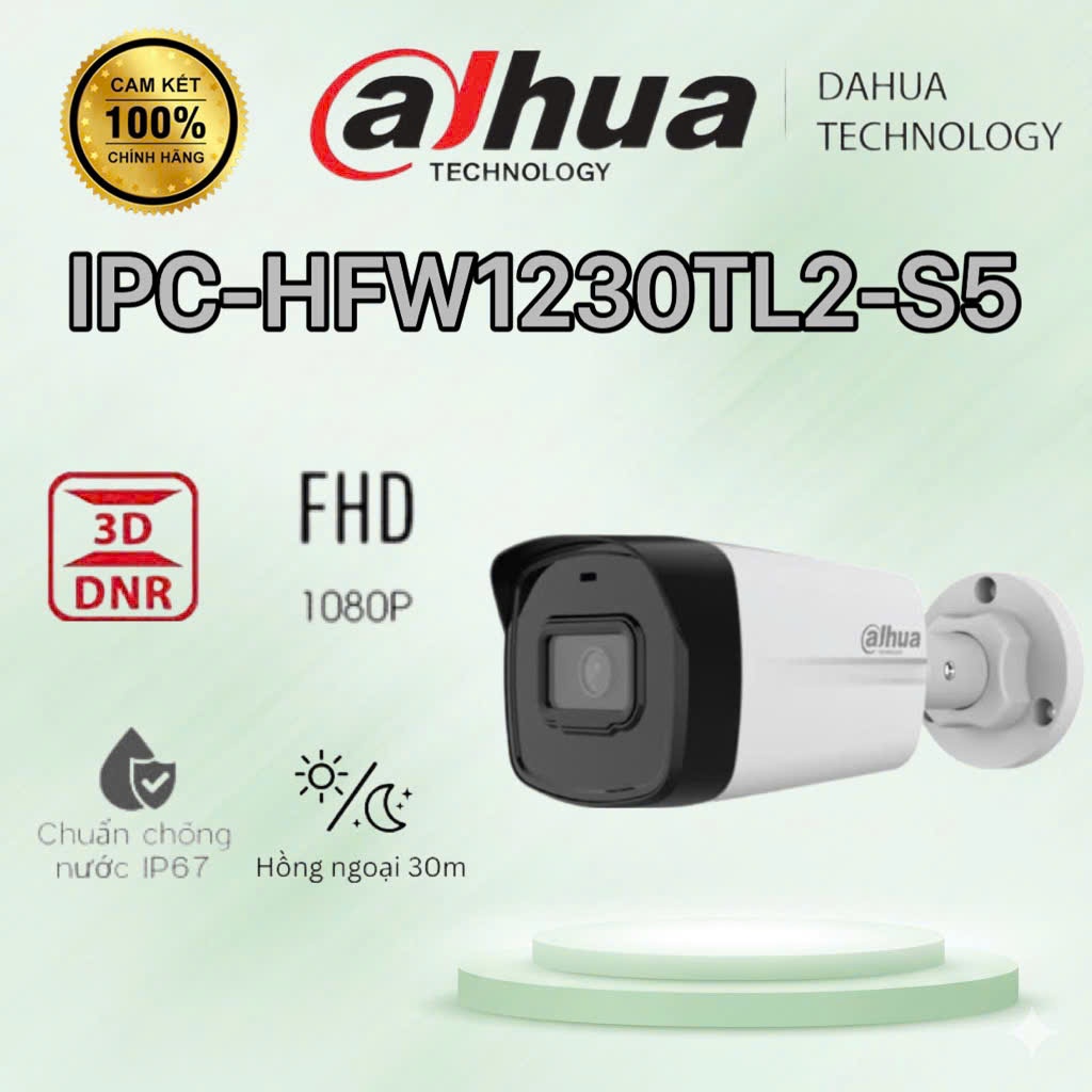 Camera IP hồng ngoại 30m 2.0 Megapixel DAHUA DH-IPC-HFW1230TL2-S5-VN - KHÔNG MIC