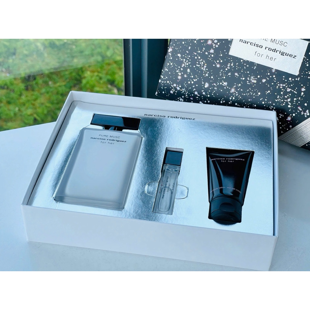 🧴 Set Nước hoa Nữ Narciso Pure Musc (Nar trắng 100ml + mini 10ml + body lotion 50ml) ✨