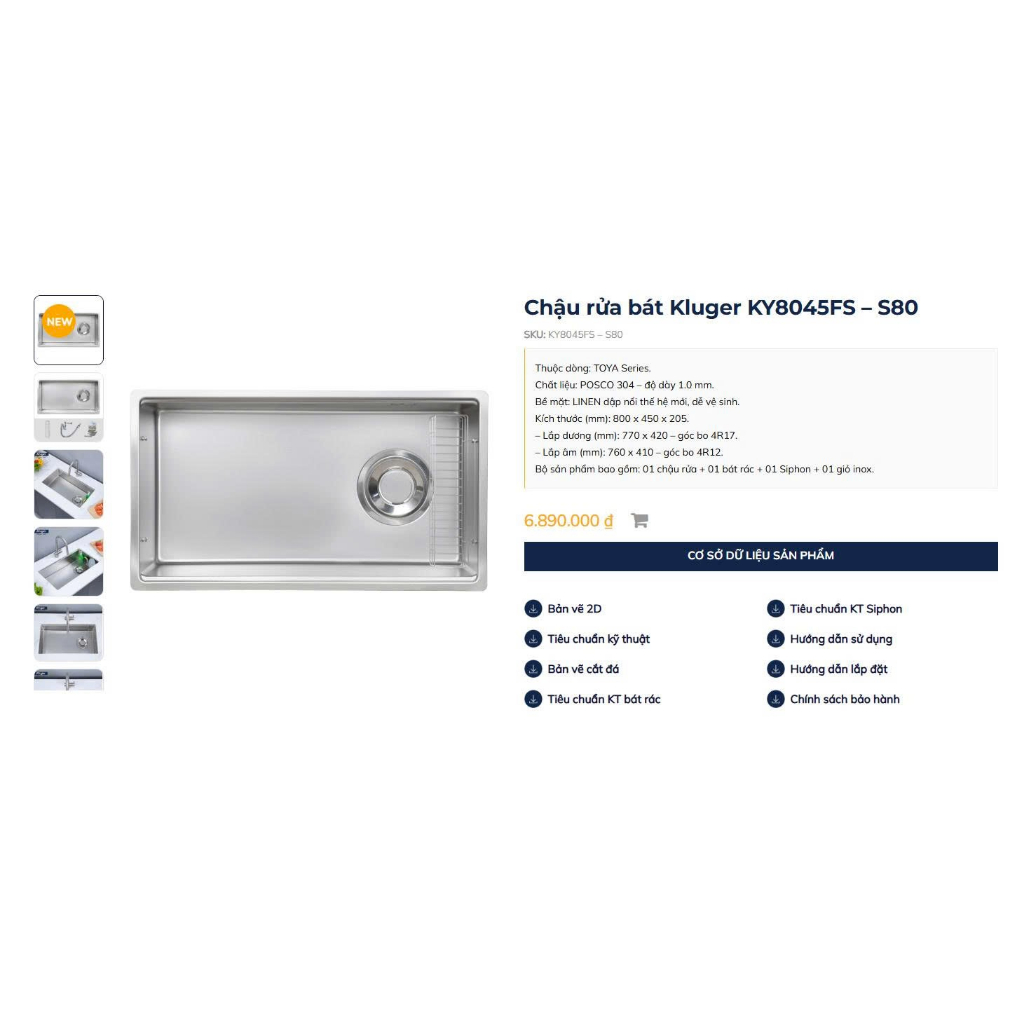 [ Tặng kèm Vòi rút ] Chậu rửa bát Kluger KY8045FS – S80, Chính Hãng Cao Cấp Bảo Hành