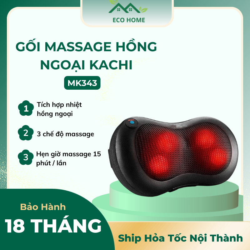 Gối Massage Cổ Vai Gáy Kachi MK343 - Massage Xoa Bóp 360 Độ - Massage Nhiệt Hồng Ngoại