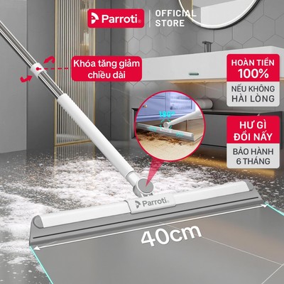 Cây Gạt Nước Sàn Nhà Tắm, Đầu Silicon Xoay 180 độ, Cán Inox, Tăng Giảm Chiều Dài Parroti Flat FT01