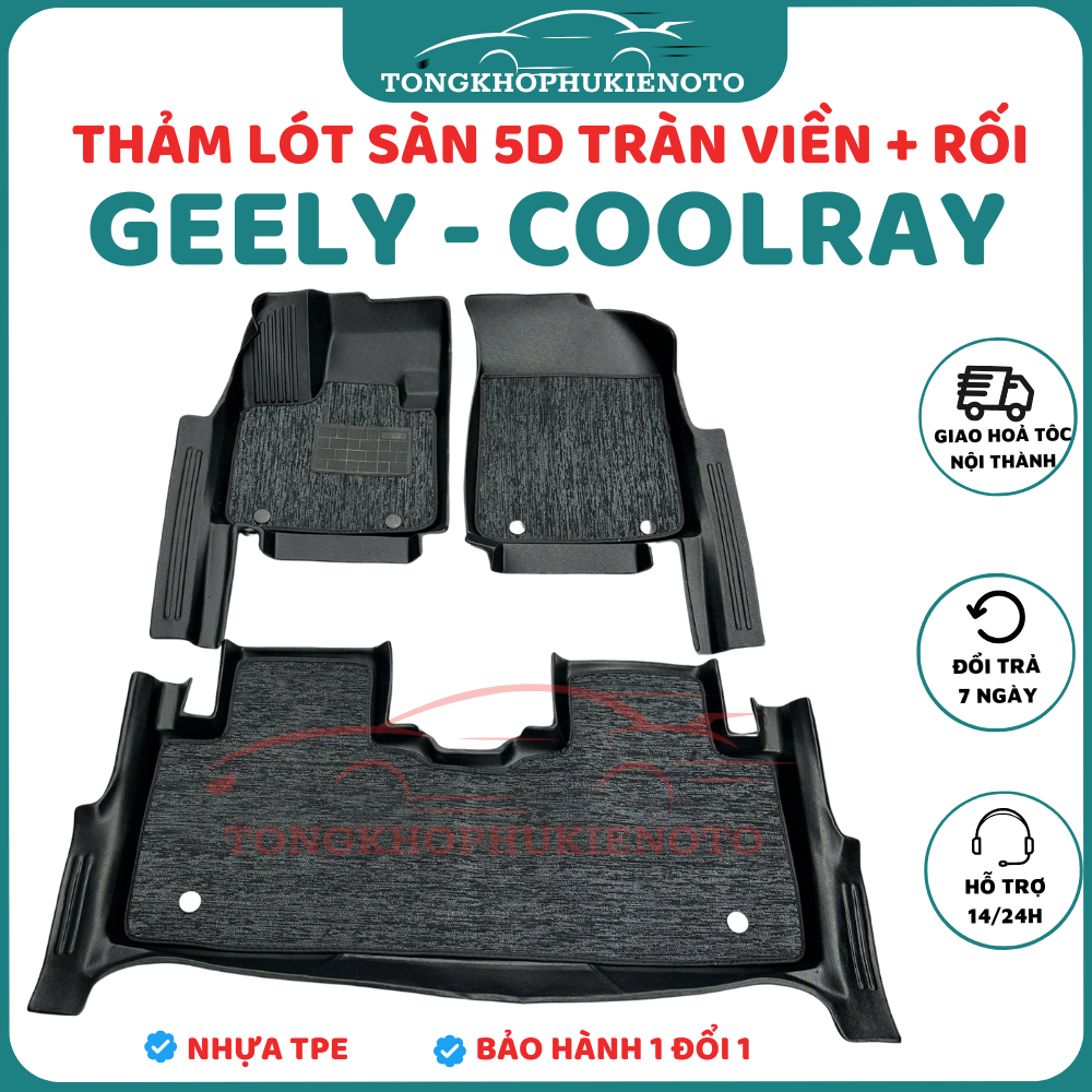 Thảm lót sàn NHỰA đúc TPE 5D xe Geely - Coolray - Mẫu Tràn viền bậc cửa - MẪU MĐ - 1 bộ 3 tấm - dễ v