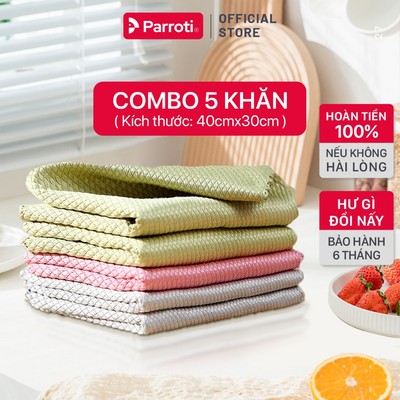 Combo 5 Khăn lau bếp đa năng siêu thấm hút, lau kính, xe ô tô Parroti Fiber FB01