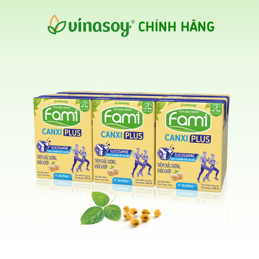 Thùng sữa đậu nành Fami Canxi Plus nguyên vị (ít đường) 36 hộp (36 hộp x 200ml)