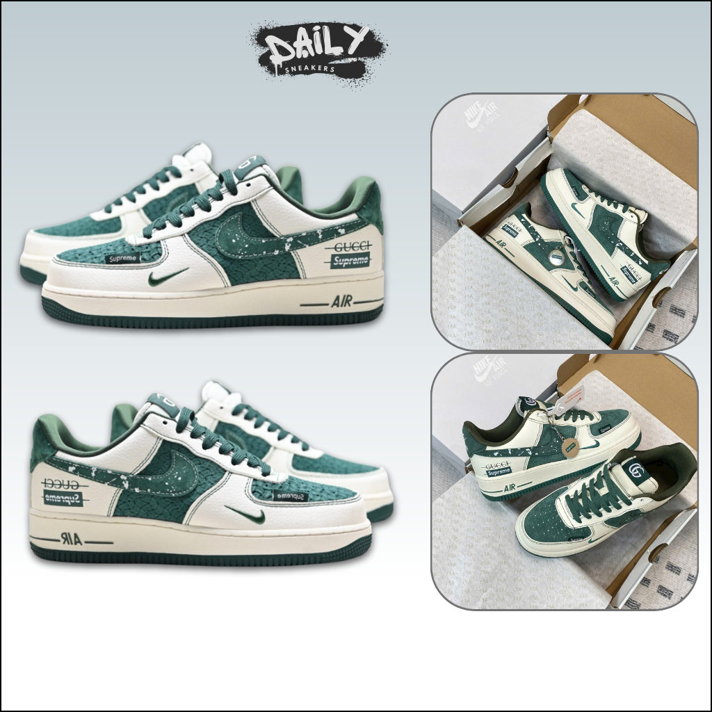 Giày Nike Air Force 1 White Green X Gucci Supreme – Sneaker AF1 Nam Nữ Trắng Xanh Luxury [Daily Snea