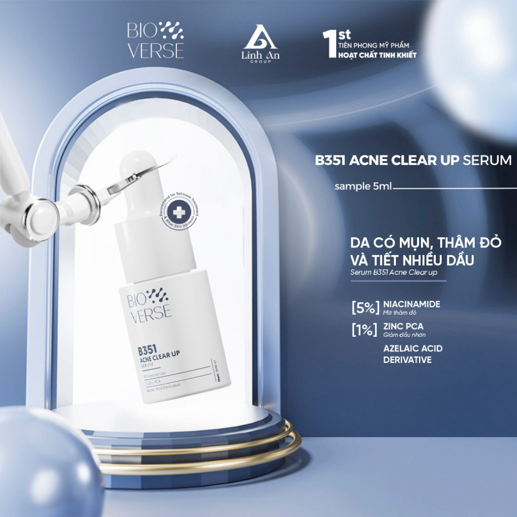 (Sample 5ml) Tinh Chất Niacinamide 5% + Zinc 1% Hỗ Trợ Mụn Bioverse B351 Acne Clear Up Serum