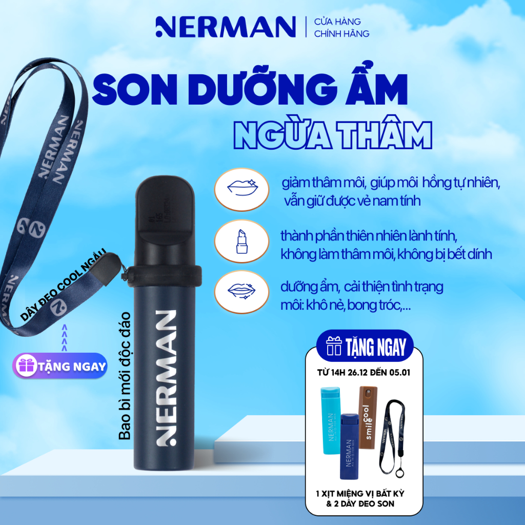  Son dưỡng cho nam Nerman dưỡng ẩm môi giảm nứt nẻ không bết dính Men in Black 4g 