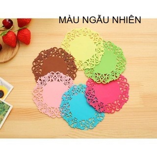 COMBO 10 LÓT LY HOA VĂN KT 9CM, Lót Ly in Hoa Văn trơn sillicon / Đế lót ly chống trơn trượt hình tròn