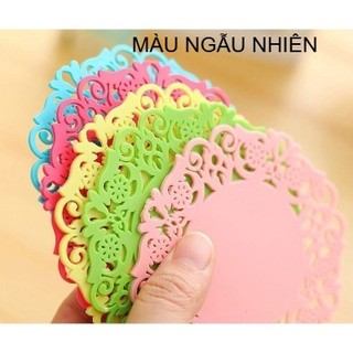 COMBO 10 LÓT LY HOA VĂN KT 9CM, Lót Ly in Hoa Văn trơn sillicon / Đế lót ly chống trơn trượt hình tròn