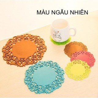 COMBO 10 LÓT LY HOA VĂN KT 9CM, Lót Ly in Hoa Văn trơn sillicon / Đế lót ly chống trơn trượt hình tròn