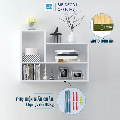 Kệ Để Sách Treo Tường L, Giá Sách Gỗ Gắn Tường Giấu Chân 80cm SIB Decor KT181