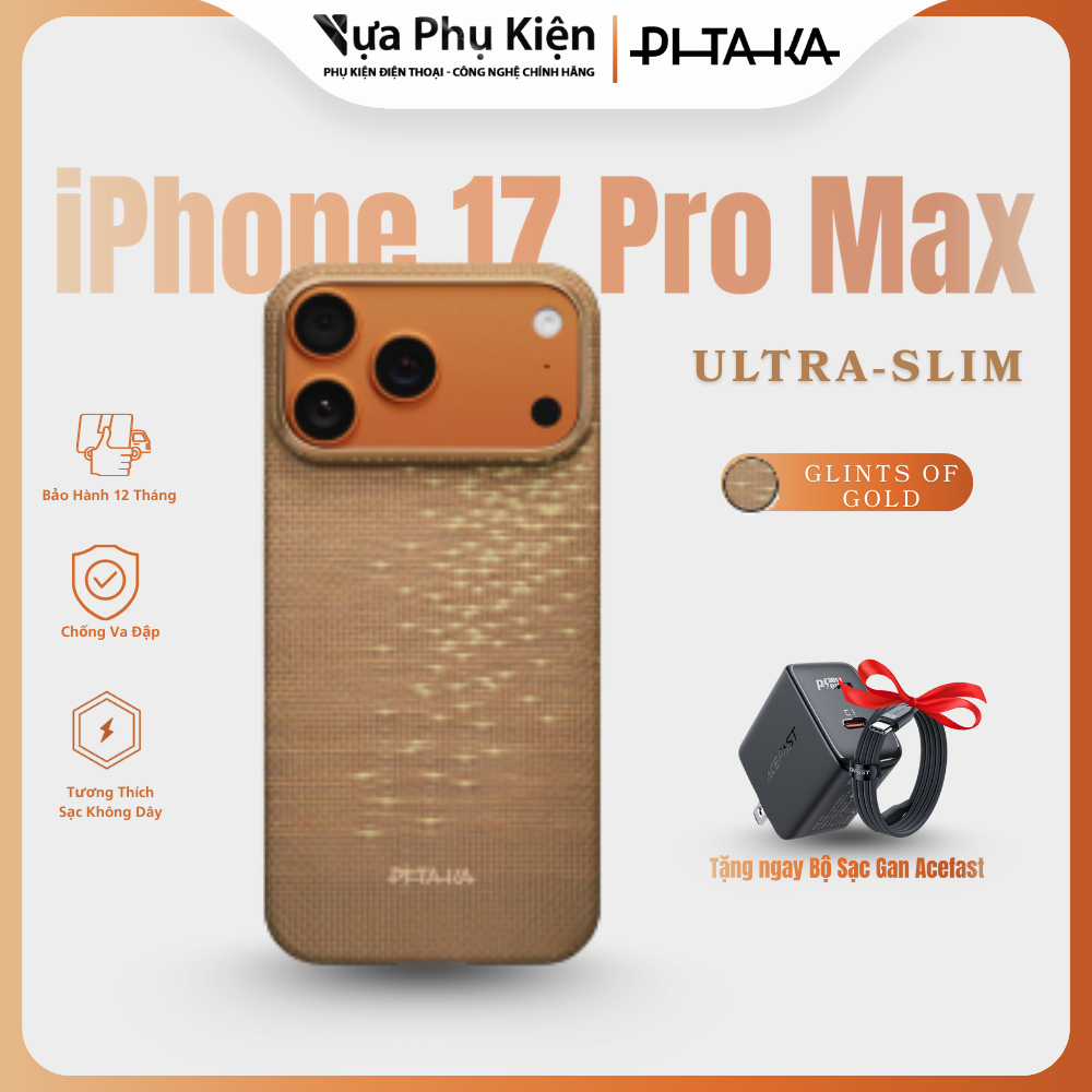Ốp lưng Pitaka Ultra-Slim dành cho iPhone 17 Pro Max - Glints of Gold - Bảo hành 12 tháng
