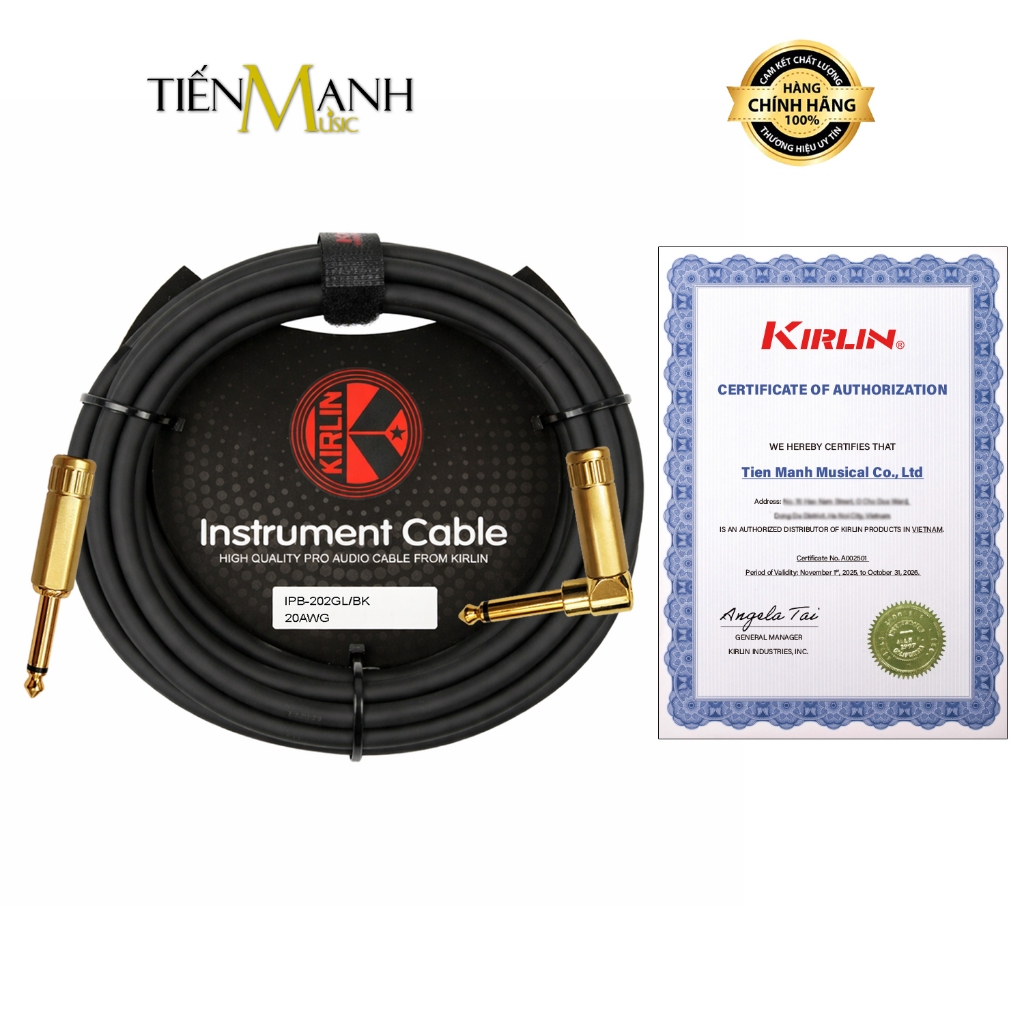 [Chính Hãng, Vàng 24K] Dây Line Âm Thanh Mono 6ly Thẳng Sang 6ly Vuông Kirlin IPB-202GL 6.35mm Cable