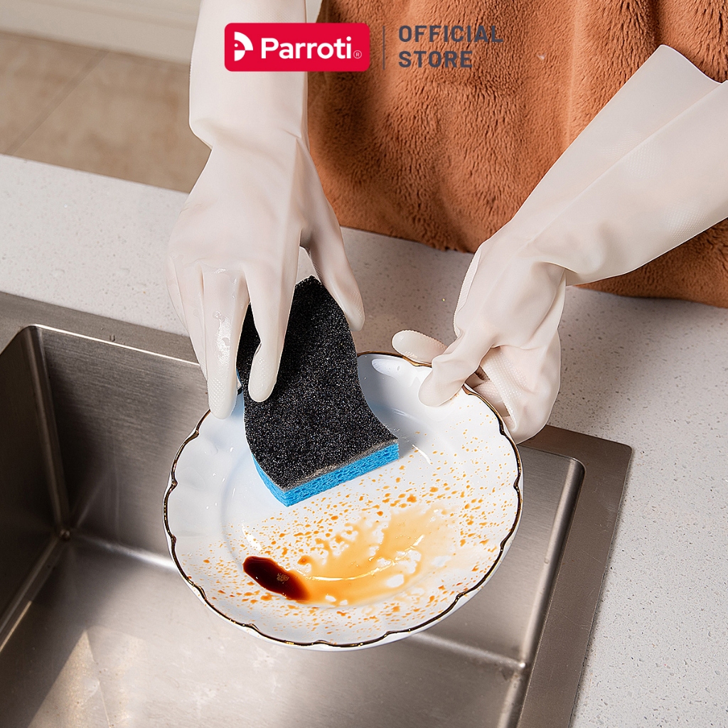 Găng tay cao su siêu dai rửa bát, rửa chén, không mùi hôi, găng tay cao su tự nhiên có móc treo Parr