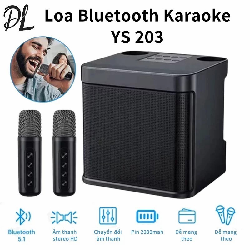 Loa Bluetooth Mini Karaoke YS 203 kèm 2 Micro mini Không Dây,loa bluetooth nghe nhạc cao cấp