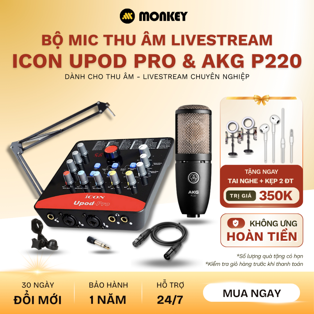 Bộ Combo Mic Thu Âm Hát Livestream Sound Card ICON UPOD PRO & Mic AKG P220 Dành Cho Điện Thoại