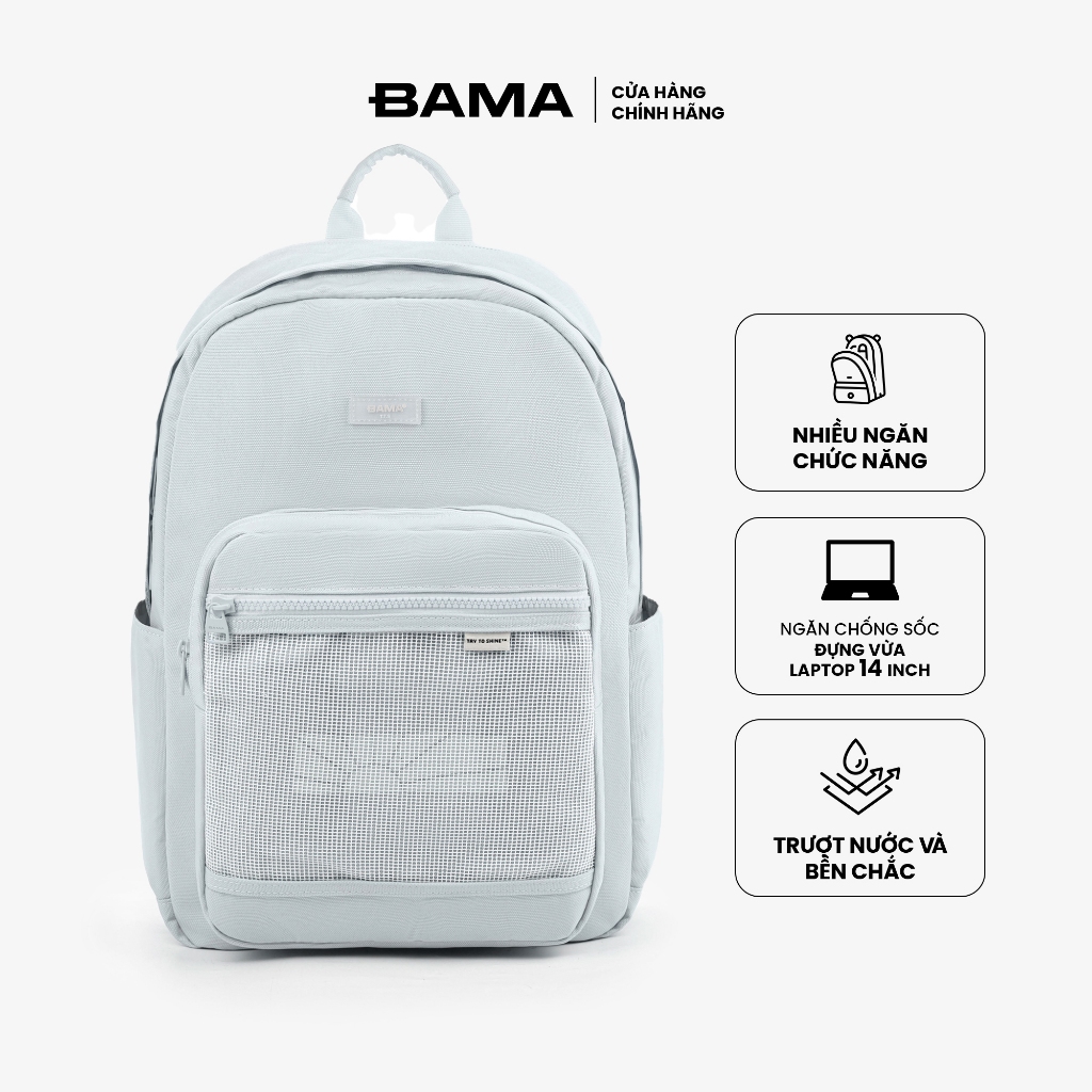 Balo nam nữ đi học đi làm BAMA Mesh Fabric Backpack MF108 chống nước nhiều ngăn đựng laptop 13 14 inch