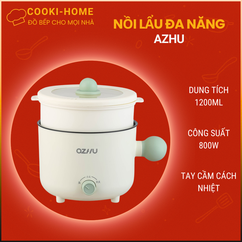 Nồi Lẩu Điện Mini Azhu Đa Năng 2 Nấc Nhiệt Kèm Giá Hấp Có Tay Cầm Dung Tích 1.8L Công suất 600W