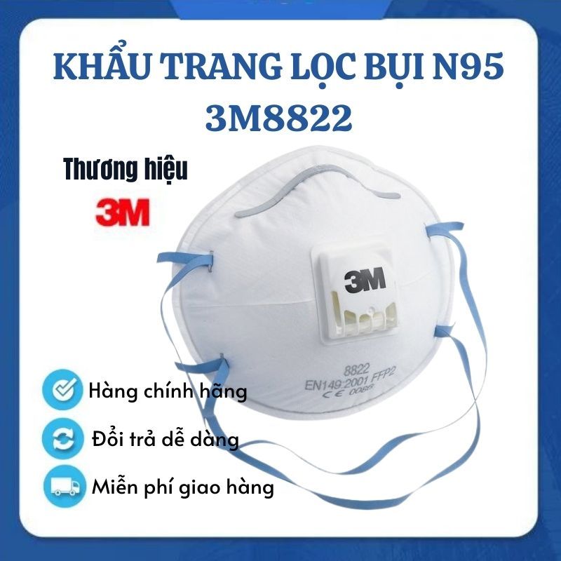 [Chính Hãng] Khẩu Trang 3M 8822 N95 Kháng Khuẩn Lọc Bụi Chống Giọt Bắn