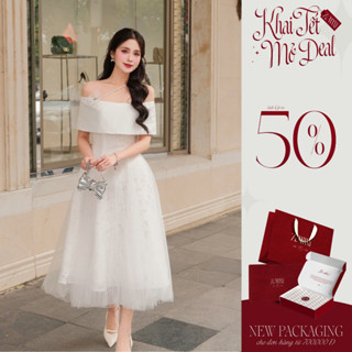  ZAMY SHOP – Váy TK Zen Phối Voan Dáng Dài Trễ Vai Bản Có Dây Vắt Chéo Tiểu Thư Dịu Dàng Thanh Lịch 