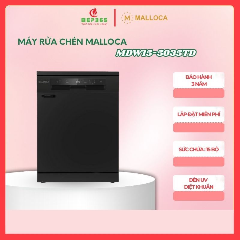 Máy Rửa Chén Malloca MDW15-5035TD – 15 Bộ, 6 Chương Trình, LED, Kháng Khuẩn UV, Tiện Lợi
