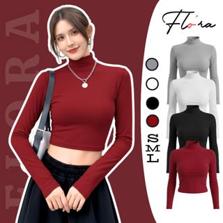  Áo Croptop TAY DÀI CỔ LỌ Chất Thun Borip Lụa CR108 Áo Thun Nữ Cổ Cao Basic Ôm Body Kiểu Trơn Flo'ra 