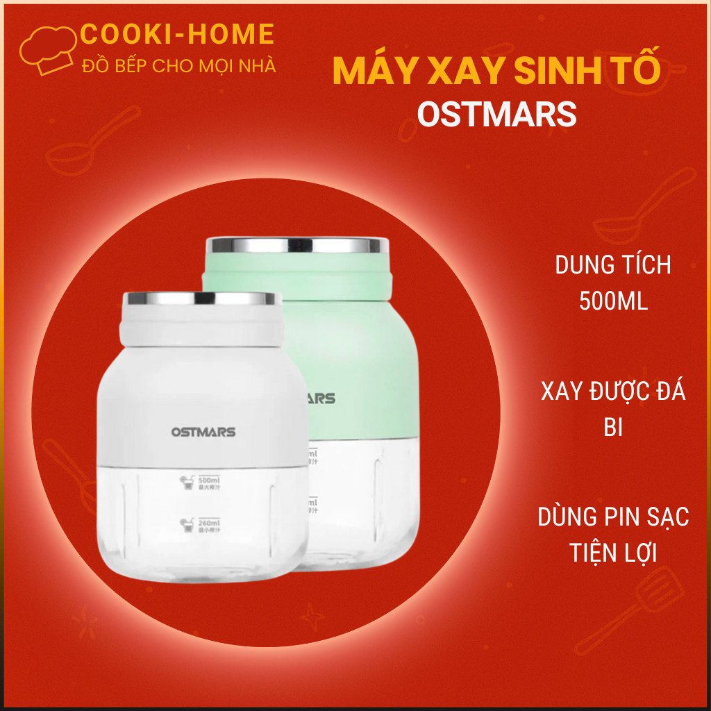Máy Xay Sinh Tố ostmas mini Cầm Tay Xay Hoa Quả Công Suất Lớn, Chất Liệu An Toàn, Bình Nước 800ml