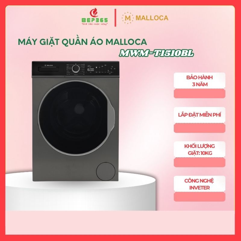 Máy Giặt Malloca MWM-T1510BL –  Dung tích 10Kg, Lồng Ngang, Điều Chỉnh Nhiệt Độ, Hẹn Giờ