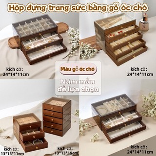  Hộp đựng trang sức bằng gỗ óc chó có nhiều ngăn để đựng nhẫn vòng cổ và hoa tai thích hợp để cất giữ và trưng bày 