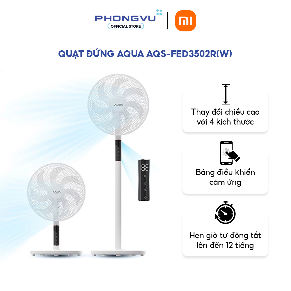 Quạt Đứng Aqua AQS-FED3502R(W) - Có Điều Khiển Từ Xa, 7 Cánh, Hẹn Giờ 12H, Cảm Ứng - Bảo Hành 12T