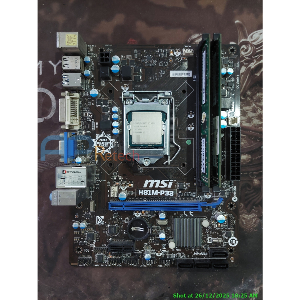 Combo Mainboard MSI H81M-P33 + CPU Intel Core i7 4770 + RAM Micron 8GB (2x4GB) Bus 1600