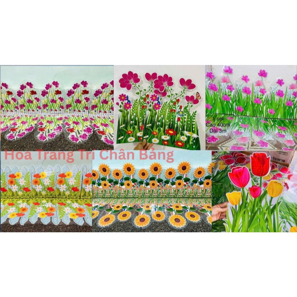 Hoa trang trí chân bảng , Kích thước 30x40cm , ép plastic,sẵn băng keo dán tường. trang trí lớp học