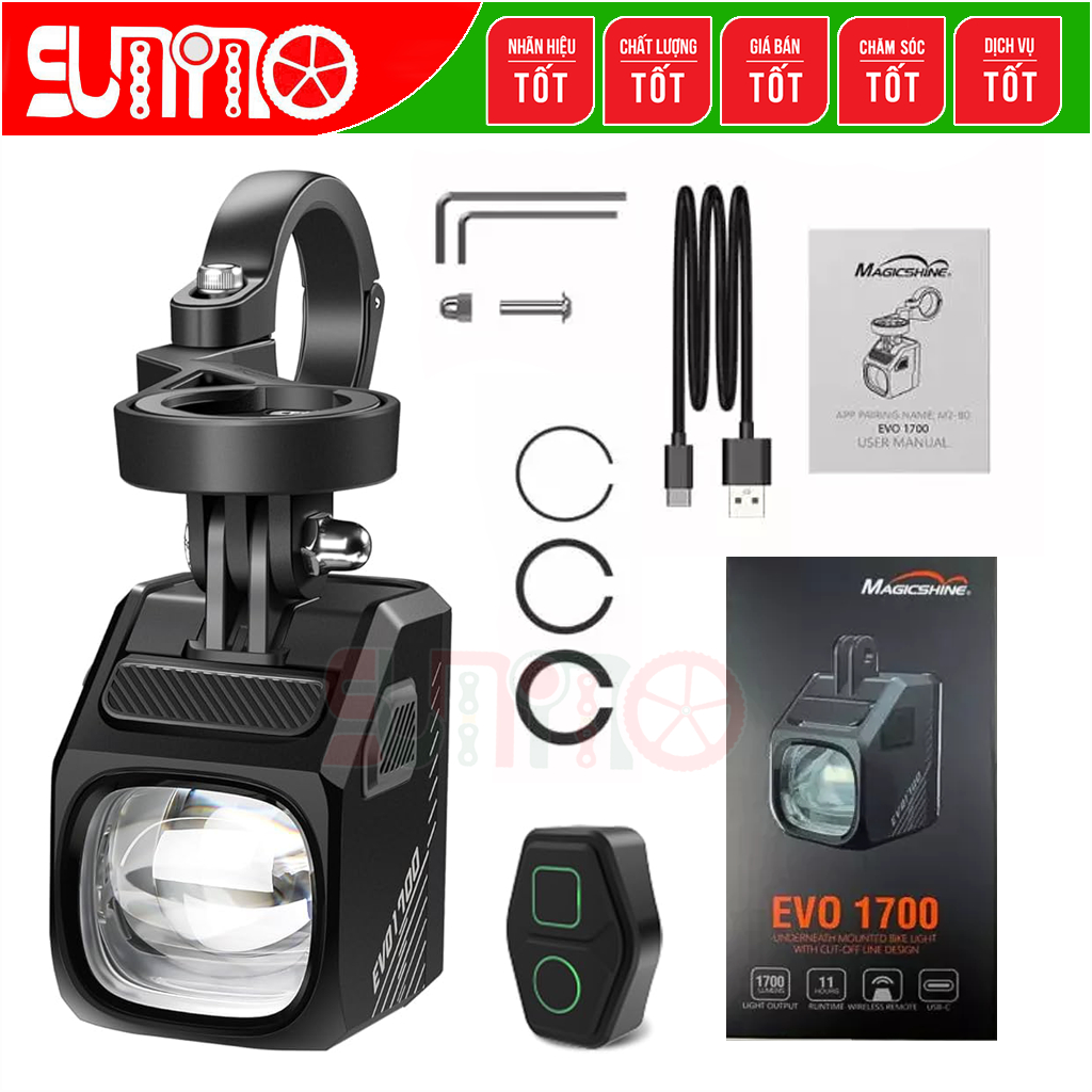 Đèn xe đap MAGICSHINE Evo 1700 kèm bát gắn fullbox chính hãng