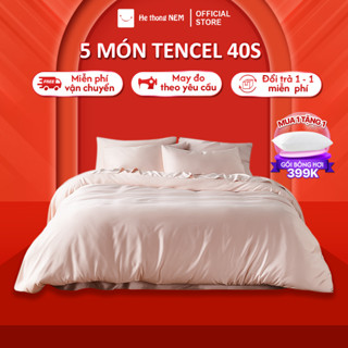  Bộ Grap Giường HỆ THỐNG NỆM Set Chăn Ga Gối 5 Món Vải Lụa Tencel Cotton Trải Giường Nệm Cưới Cao Cấp Sang Trọng 