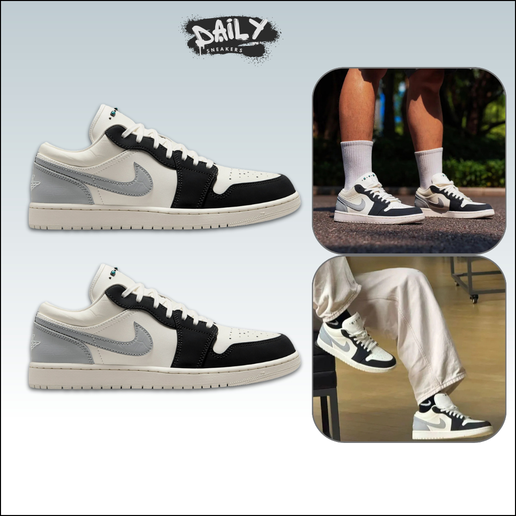 Giày Thể Thao Nike Air Jordan 1 Low ‘Sail Light Smoke Grey’ – Sneaker JD1 Low Kem Xám Đính Đá [Daily