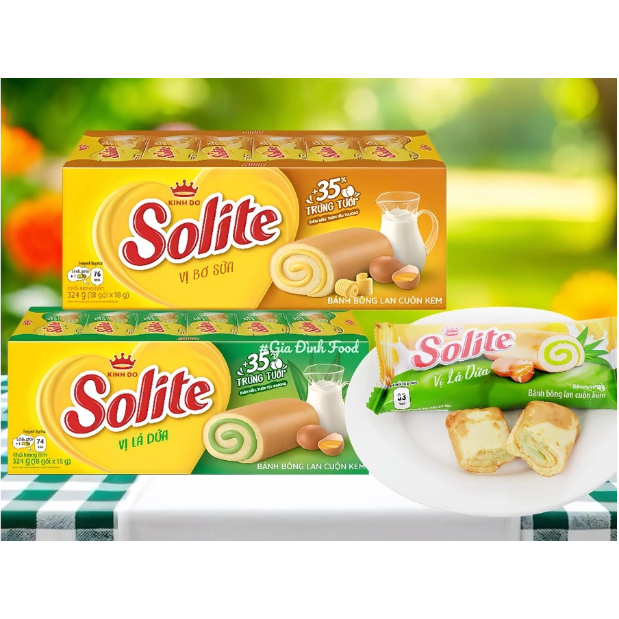Bánh Solite lá dứa/ bơ sữa/  324g Hộp 18 Gói