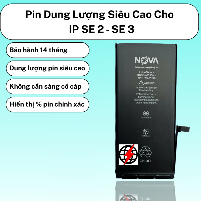 Pin Nova cho ip SE2 - SE3 dung lượng siêu cao, bảo hành 14 tháng